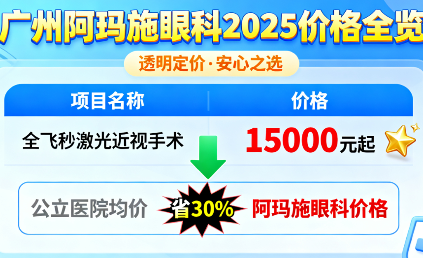 广州阿玛施眼科低价高质价格表2025全览，全飞秒1.5万起比公立省30%是真的吗？